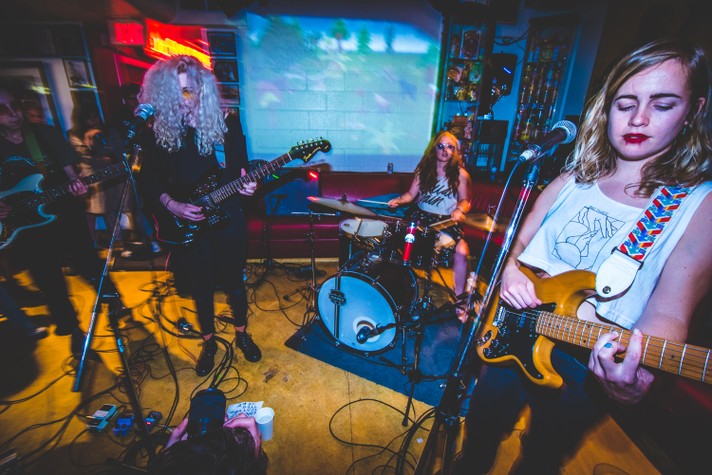 The four-piece group Chastity Belt is seen performing at Tubby Dog during Sled Island 2016.